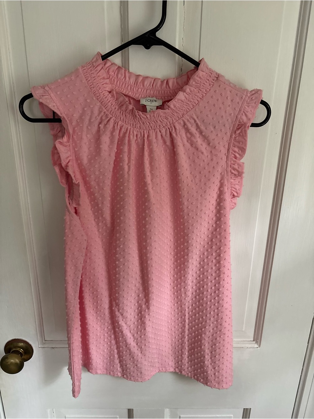 J. Crew Pink Swiss-Dot Ruffle Sleeve Top